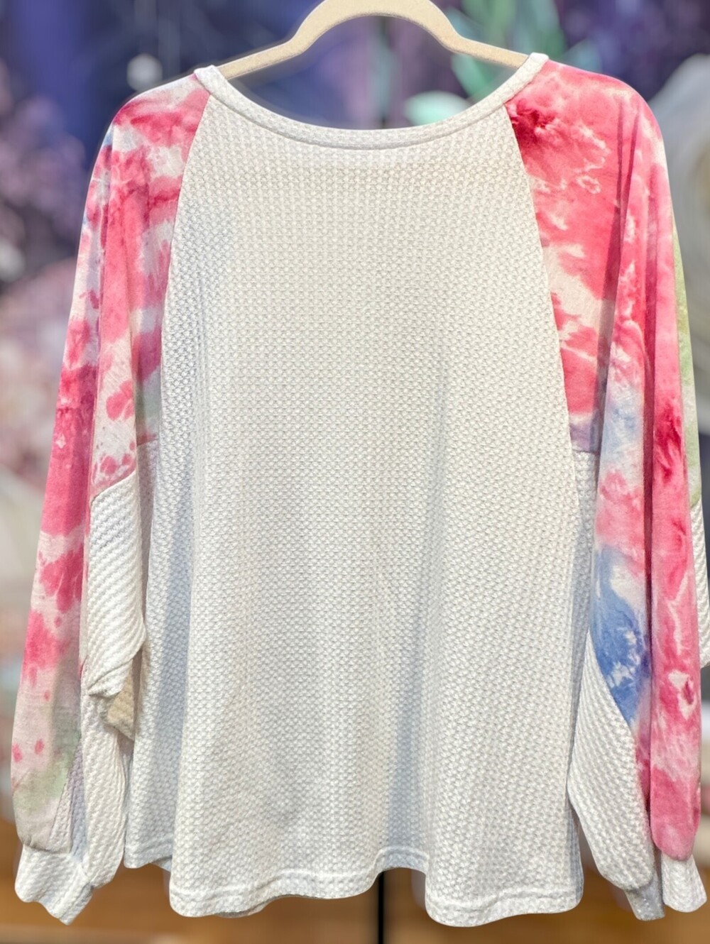 White Waffle Knit Top Boho Hippie Festival Soft Girl Tie Dye Raglan Unbranded